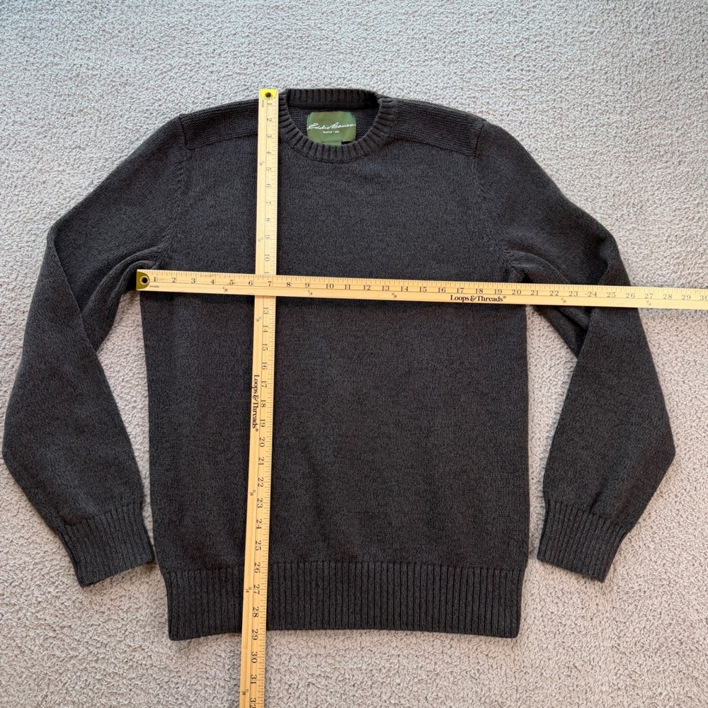 Eddie Bauer Mens Tall Medium Charcoal Gray 100% Cotton Crewneck Pullover Sweater - Picture 2 of 6